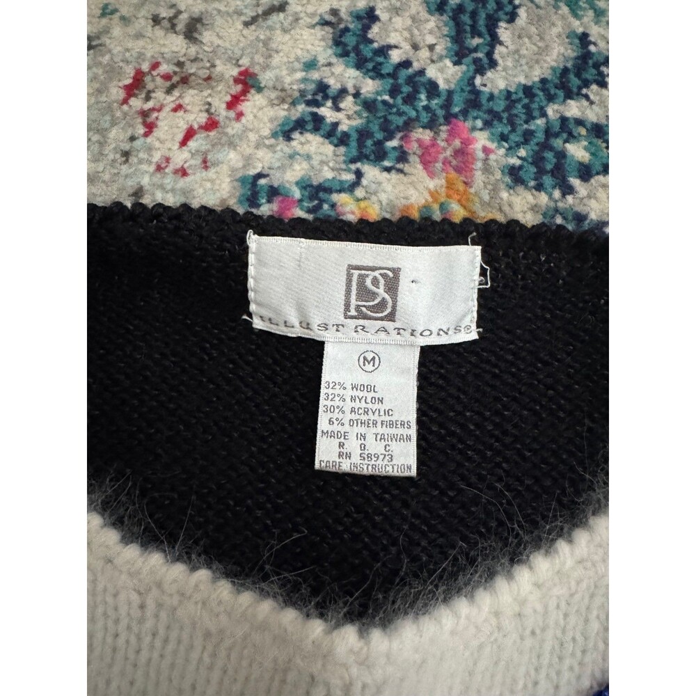 Vintage 80s Illustrations Wool Blend Sequin Pullover Sweater Size Medium - Picture 5 of 7